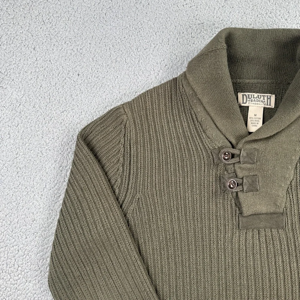 Duluth Trading Co Shawl Collar Infantry Sweater Men Medium Green Cotton Wool